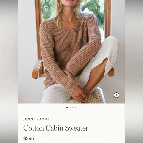Jenni Kayne Cotton Cabin Sweater Oatmeal V Neck Oversized Knit Pullover Brown - Picture 3 of 13